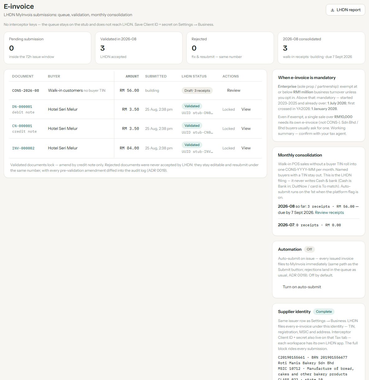 Invoices + LHDN MyInvois on the public Demo